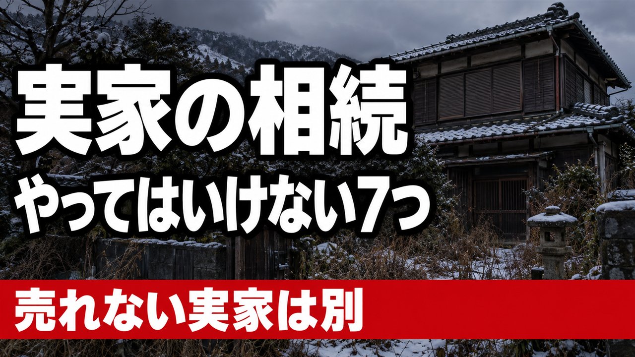 サムネ案1：外観×赤帯：やってはいけない7つ／売れない実家は別
