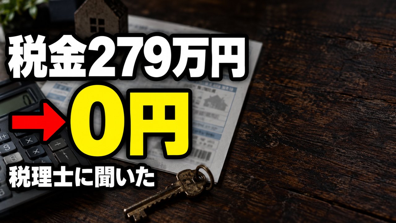 サムネ案3：納税通知書と鍵：税金279万円→0円